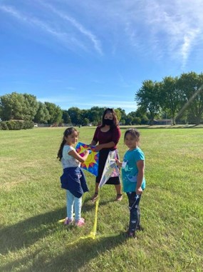 Children flying kites.