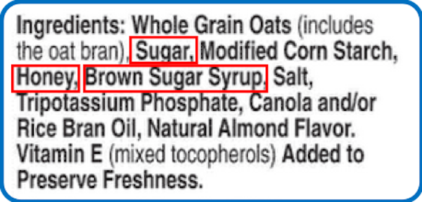 Nutrition label showing hidden sugar.