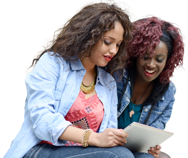 Two women viewing their notes.