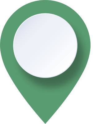 A white circle on a mint green and black background you are here icon to denote driver 2.