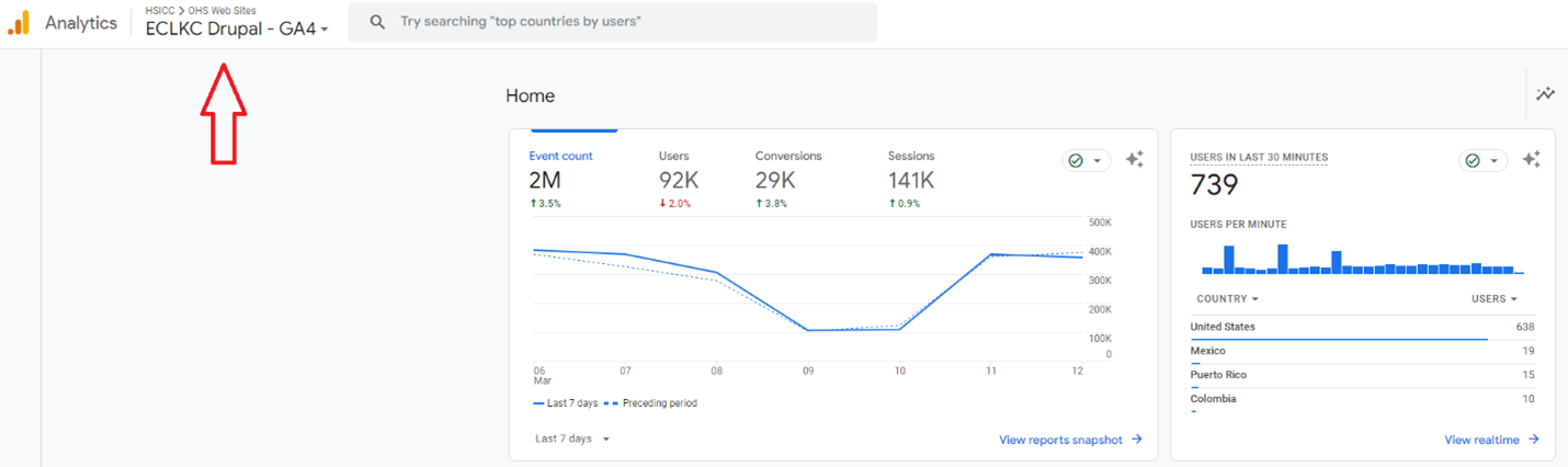 Google Analytics 4 Property Selector Screenshot