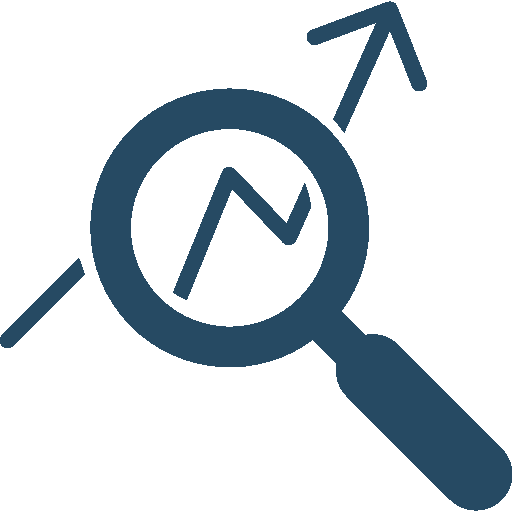 icon of magnifying glass looking at graph line