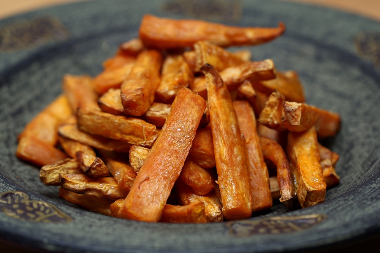 Baked sweet potato sticks.