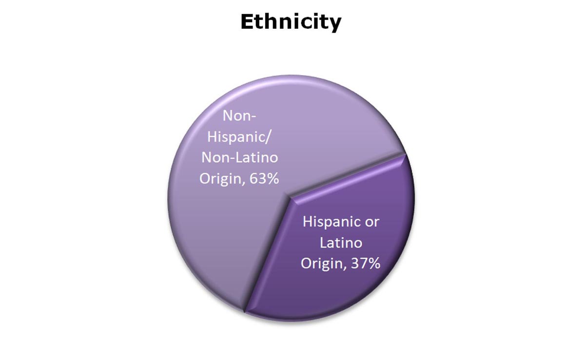 Gráfico circular que muestra la inscripción de hispanos y no hispanos, no latinos.